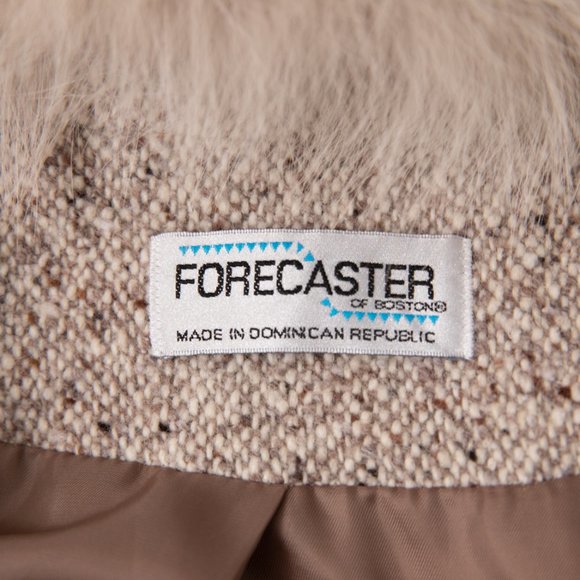 Vintage 90s M/L Fox Fur Collar Tweed Coat Tan - Picture 13 of 15